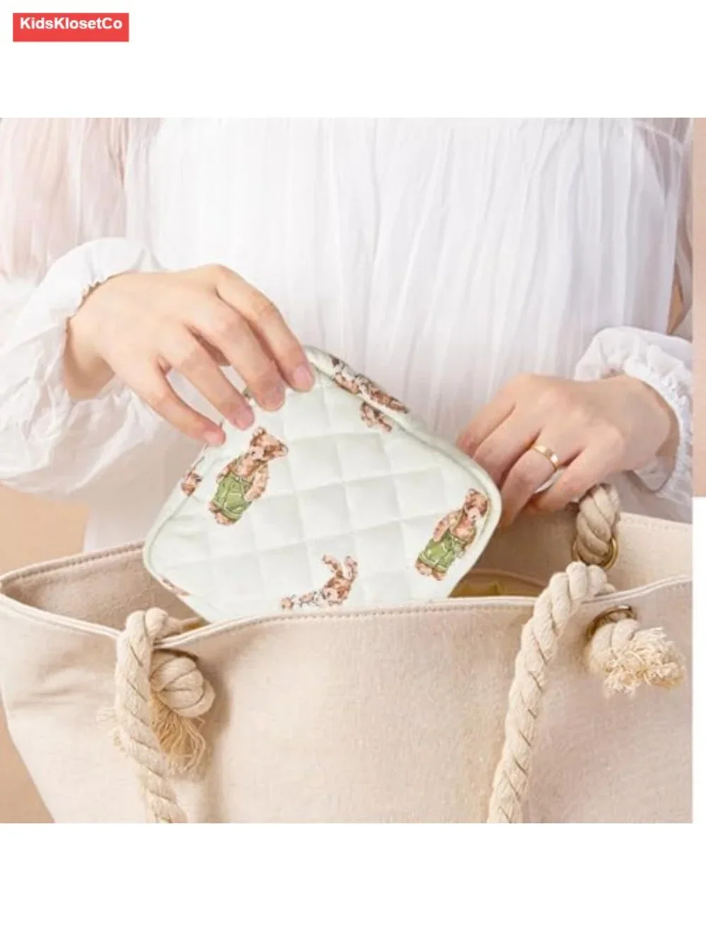 Quilted Cotton Makeup Bag 2-Pack with Compartments, Travel Toiletry Organizer